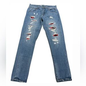 Mossimo Supply Co. Blue Flannel Distressed Boyfriend Jeans size 8 / 29